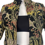Floral Embroidered Open Jacket Womens Multicolor Brocade 3/4 Sleeve