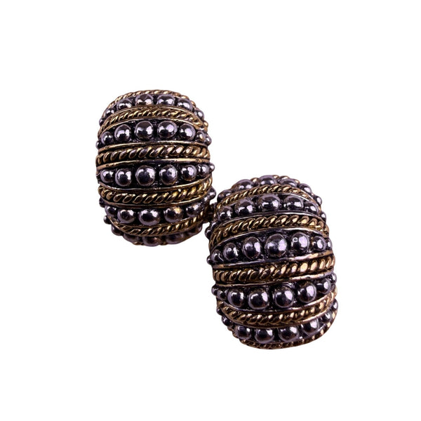Gold Tone Womens Clip-On Earrings Twisted Rope Design Silver Tone Half Hoops
