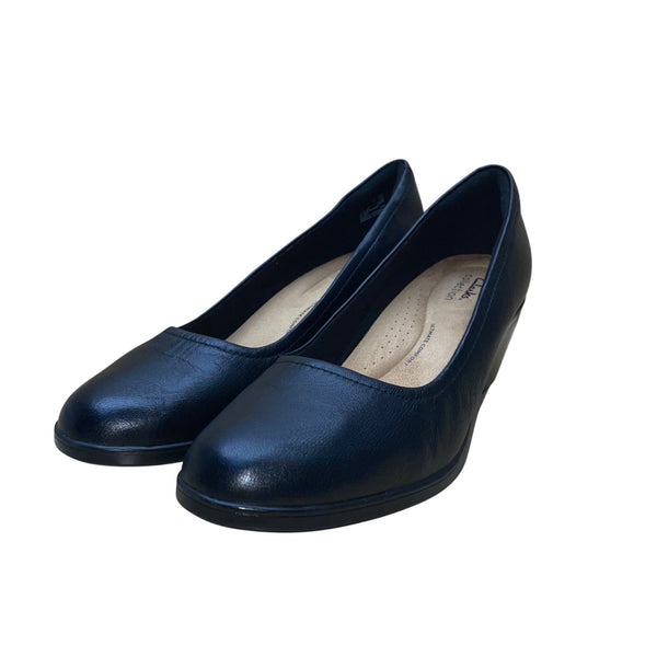 Clarks Collection Women’s Black Leather Ultimate Comfort Heeled Pumps Size 11M