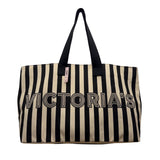 Victorias Secret Women’s Black & Cream Canvas Striped Signature Logo Tote Bag
