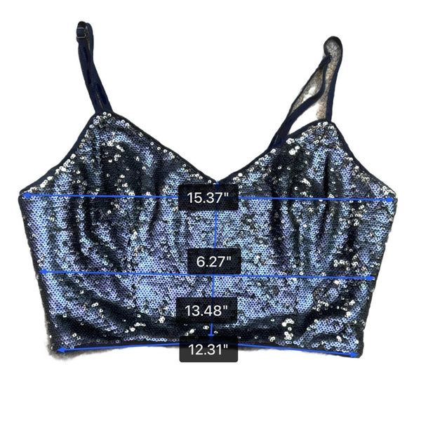 Lush Womens Navy Blue Sequin Crop Top Adjustable Straps Polyester/Nylon Size S