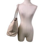 Coach Women’s Taupe Leather Embossed Logo Double Handles Snap Closure Tote Bag