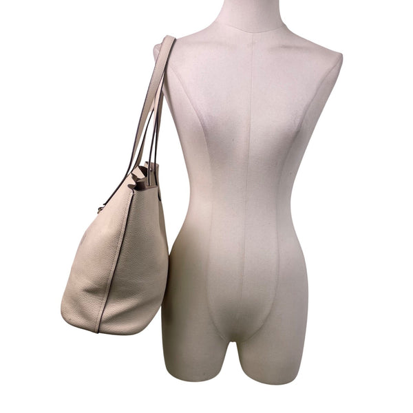 Coach Women’s Taupe Leather Embossed Logo Double Handles Snap Closure Tote Bag