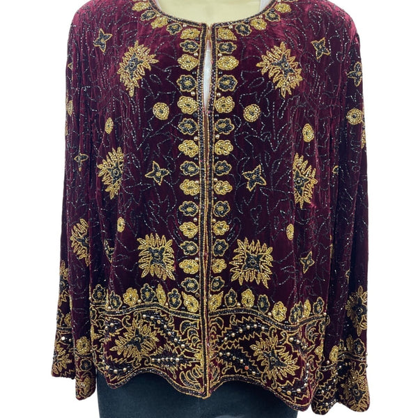 Vtg Adrianna Papéll Women’s Red Volero Velvet with Sequin Beads Sz XS