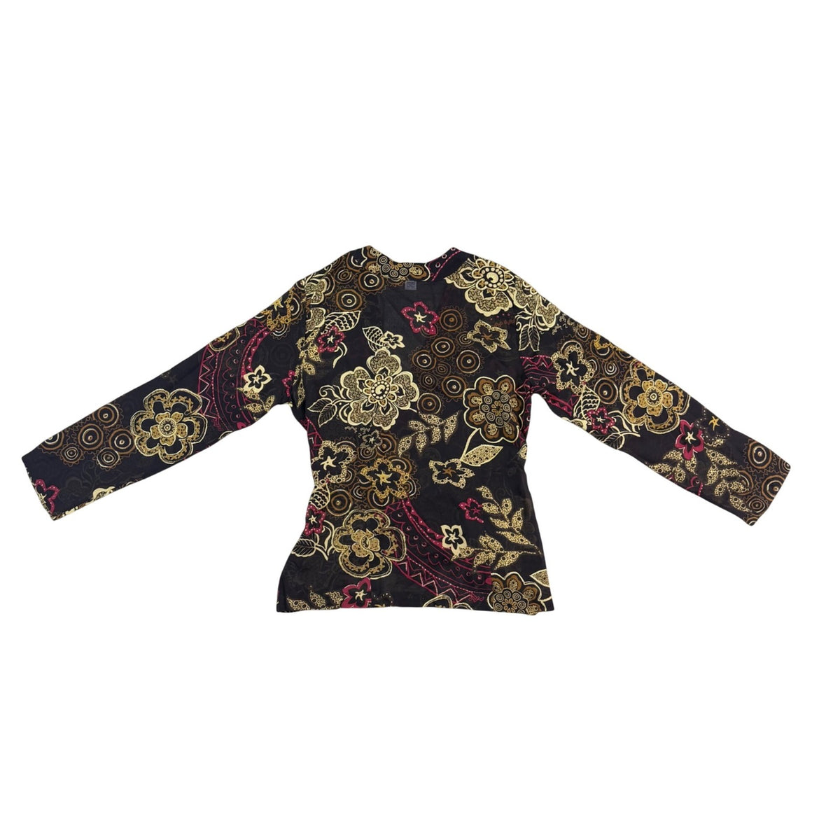 Chicos Womens Black & Multi-Color Silk Blouse With Floral Print Size 1