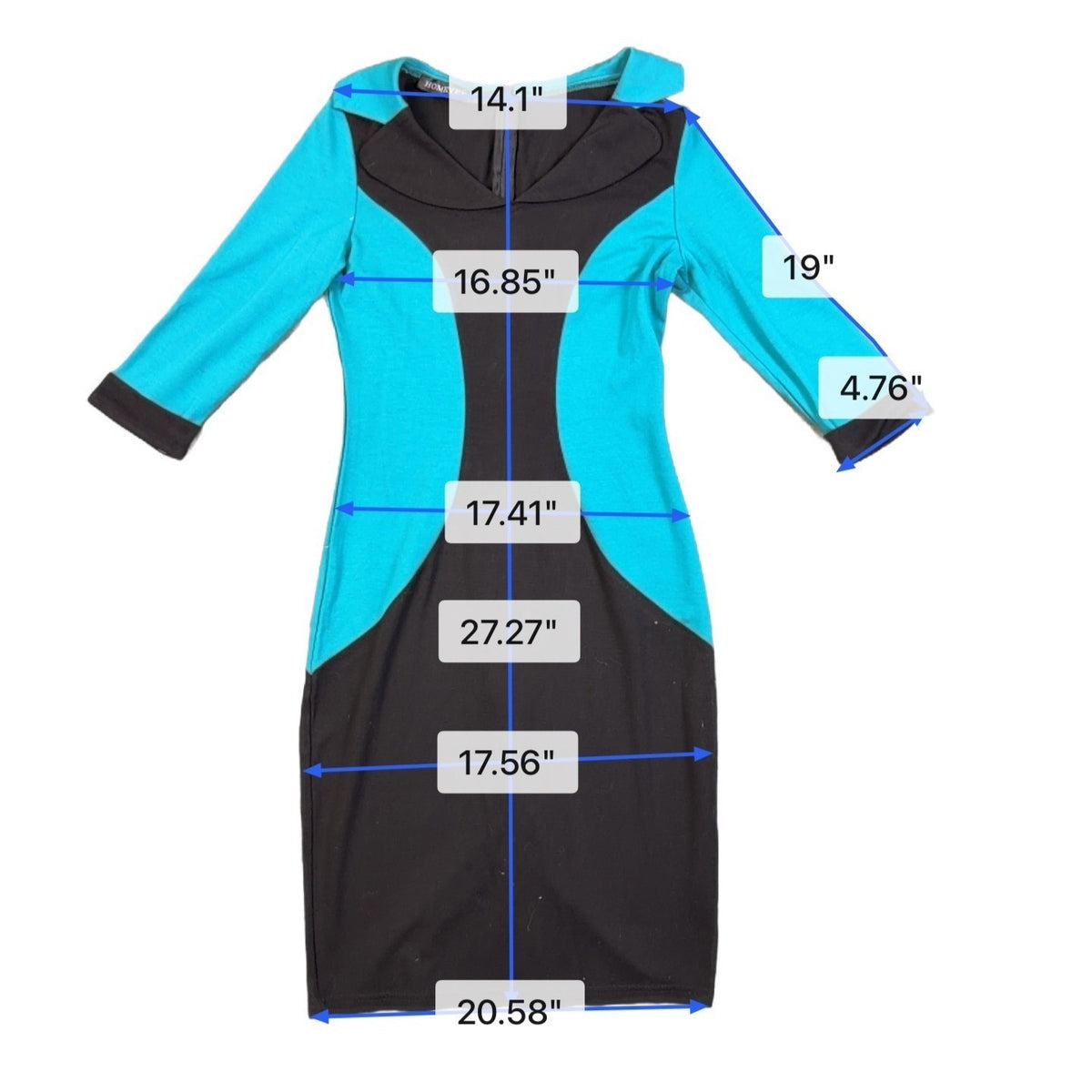 Homeyee Womens Blue & Black Colorblock Pencil Dress Size M