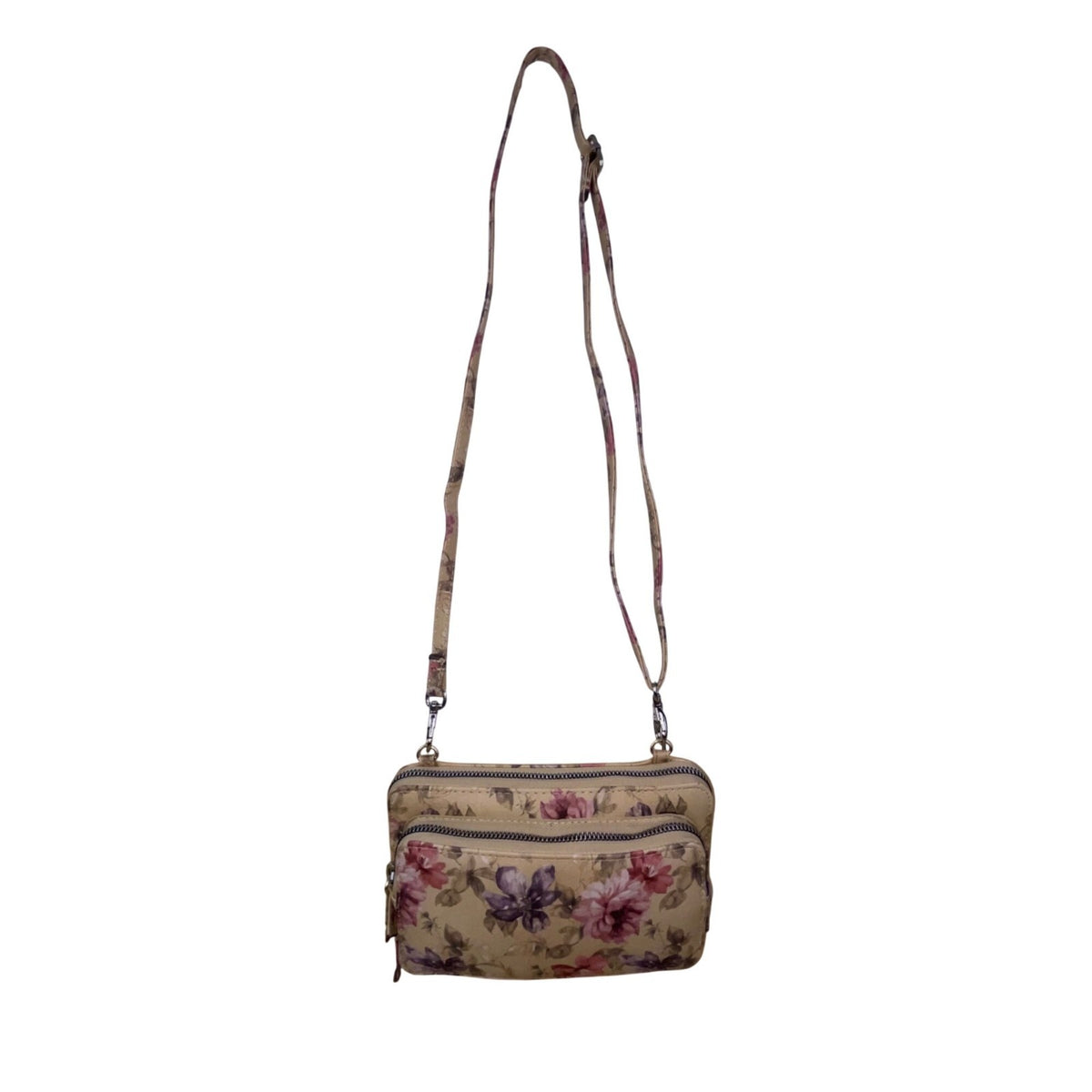 Mundi Women’s Beige Floral Faux Leather Adjustable Strap Crossbody Clutch Bag