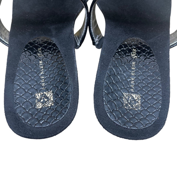 Anne Klein Women’s Black Embossed Strap Wedge Sandals Akita Size 10M