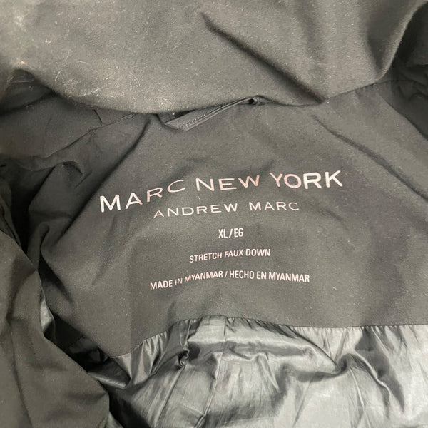 Marc New York Womens Black Quilted Hooded Coat Faux Fur Trim DownPockets Sz XL