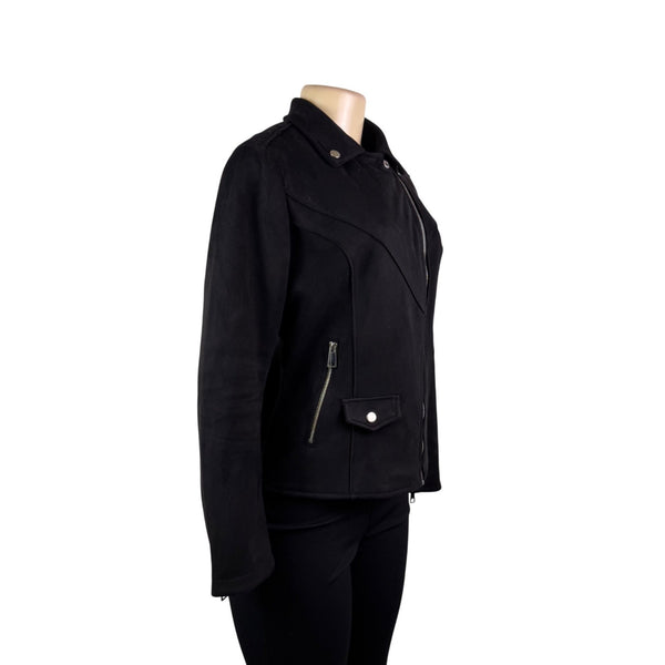 Bellivera Womens Black Polyester Suede Moto Jacket Zippered Pockets Sz S