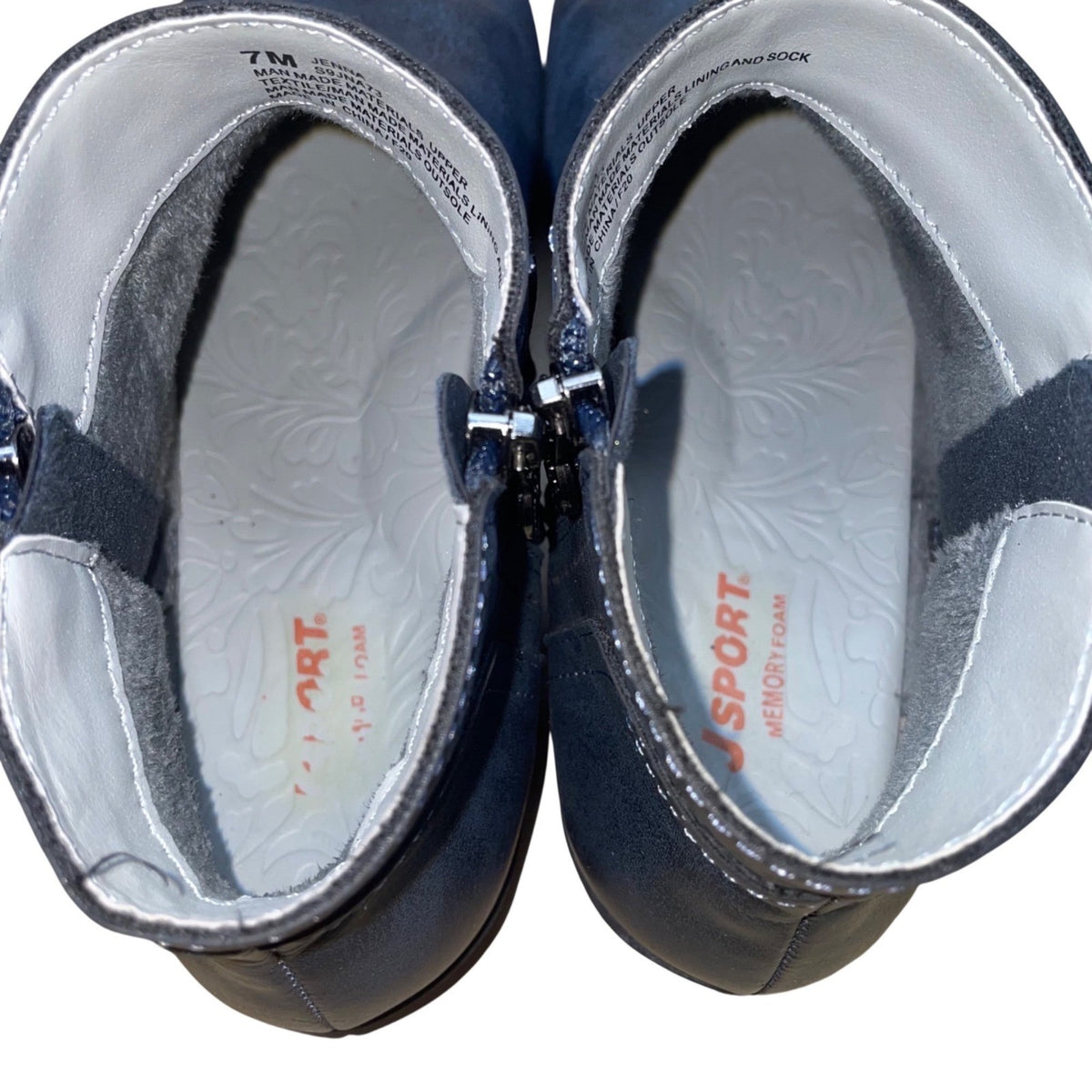 J Sport Women’s Blue Faux Leather Memory Foam Side Zip Jenna Ankle Boots Size 7M