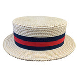Ponte Rialto Mens Natural Straw Boater Hat Italian-Made Black & Red Ribbon Band
