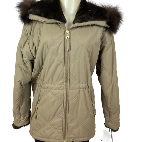 Andrew Marc Womens Quilted Hooded Jacket W/Faux Fur Trim Winter Coat Sz XS - New
