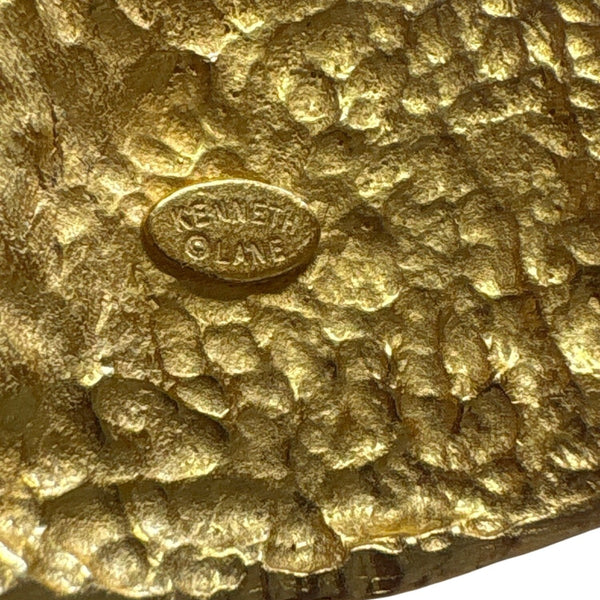 70s & 80s Kenneth Jay Lane Gold Tone Cuff Bracelet Alligator Textured Vintage