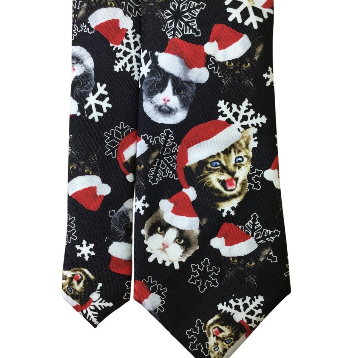 Knotty & Nice Mens Black Polyester Christmas Cats Santa Snowflakes Tie OS
