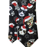Knotty & Nice Mens Black Polyester Christmas Cats Santa Snowflakes Tie OS