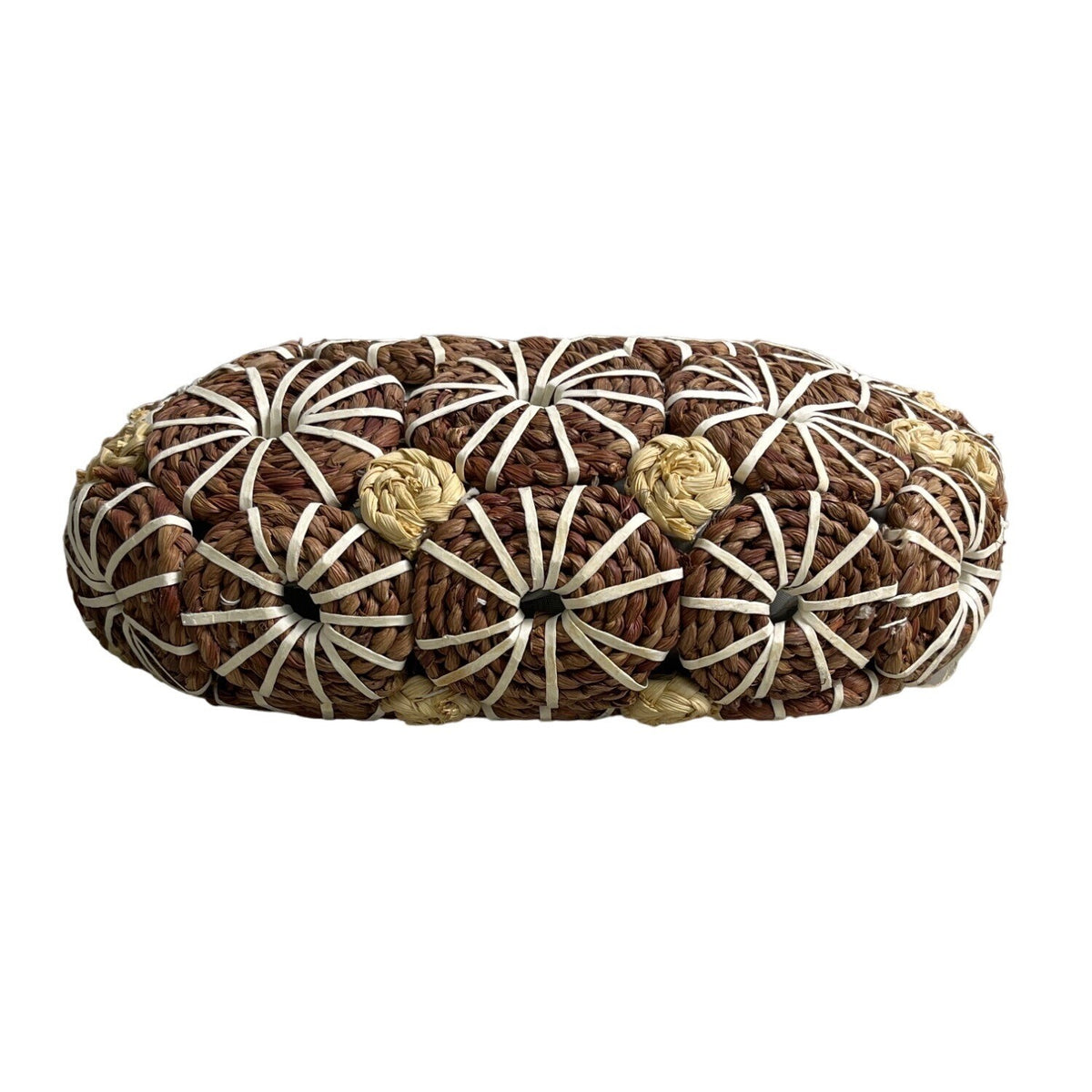Handcrafted Women's Tropical Brown Circle Straw Braided Handbag Sz M