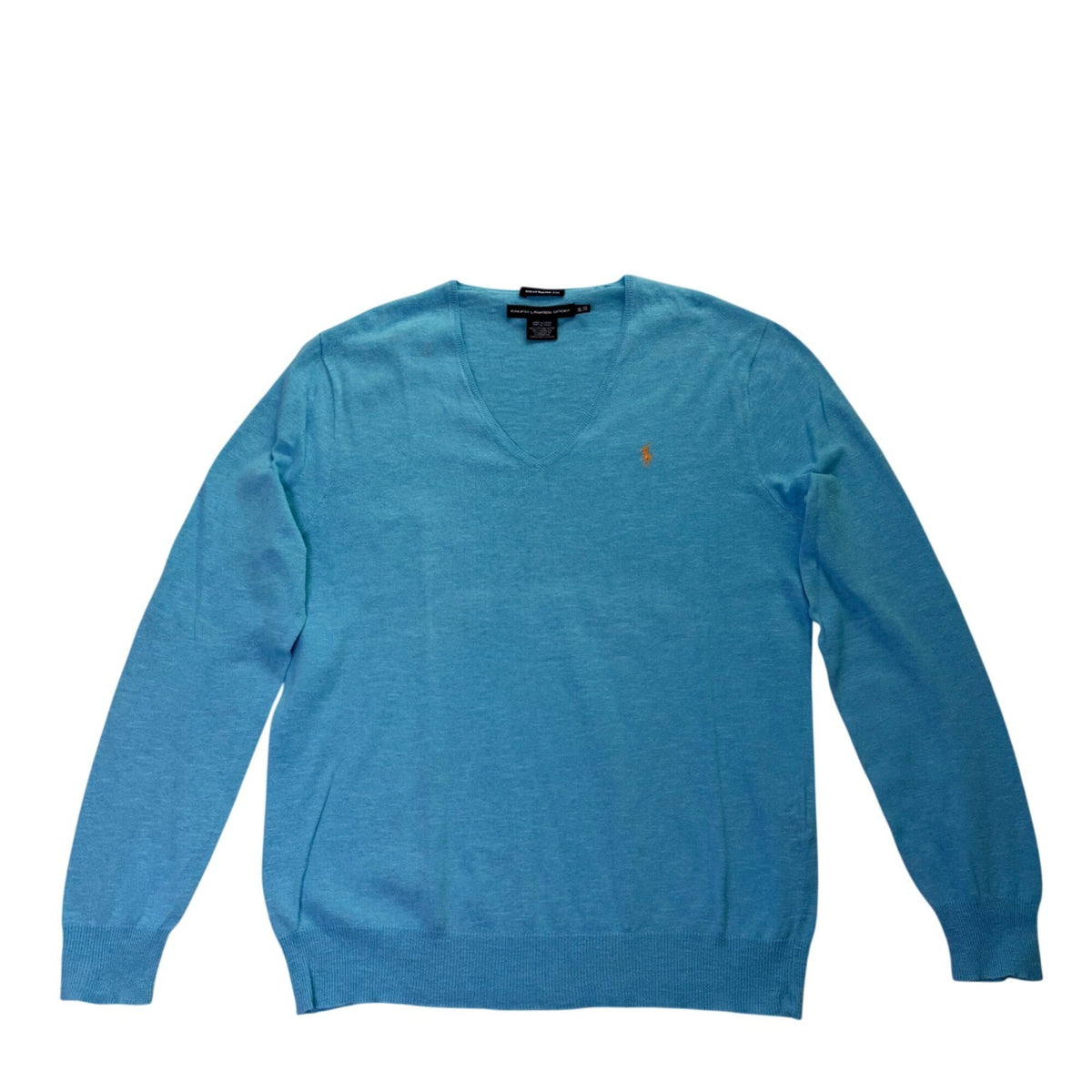 Ralph Lauren Sport Womens Blue V-Neck Sweater Boyfriend Fit Sz- XL