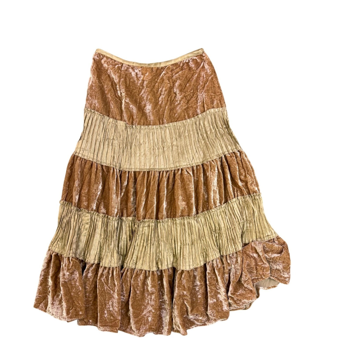 Edward Womens Brown/Beige Bohemian Tiered Midi Skirt Elastic Waist Size 4