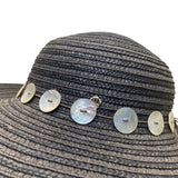 Flora Bella Womens Black Straw Hat W/Mother-Of-Pearl Accents Sun Protection