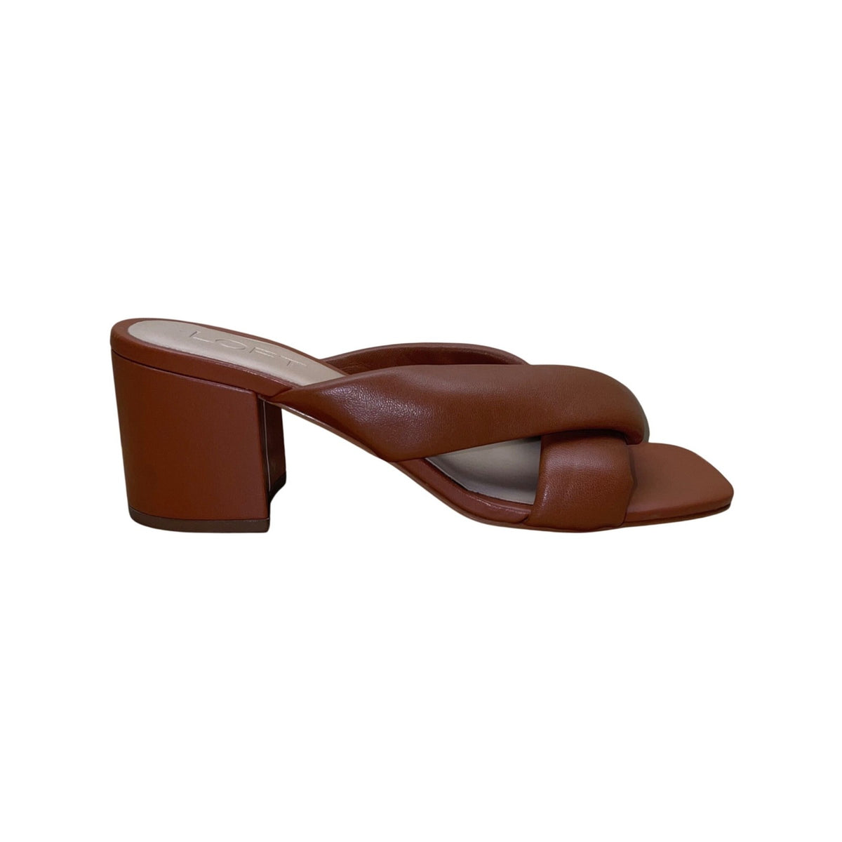 Loft Women’s Brown Leather Puffed Twist Strap Block Heeled Sandals Size 7M