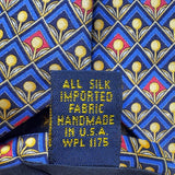 Fabergé Mens Blue All Silk Geometric Patterned Handmade Tie Made In USA