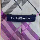 Croft & Barrow Mens Purple & Gray 100% Silk Plaid Tie Hand Made Business/Party