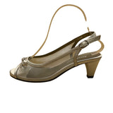David Tate Women’s Silver Satin Slingback Bow Accent Peep-Toe Heels Size 6.5M