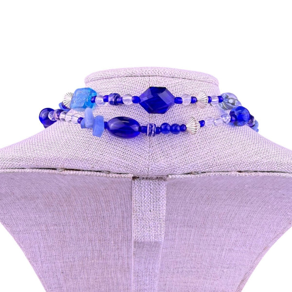 Chicos Womens Blue & Green Glass Nautical Double-Strand Necklace  Silver Tone