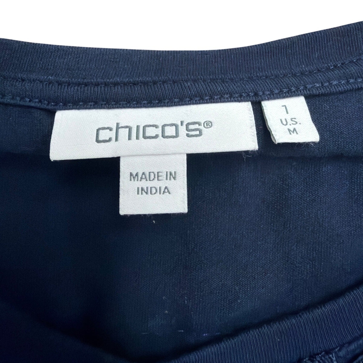 Chicos Womens Navy Cotton Blend Decorative Textured Top Size 1 USA M