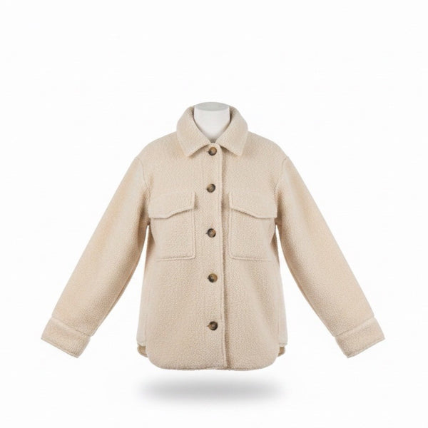 Zara Kids Beige Sherpa Button-Up Jacket With Pockets Size 11-12 Years