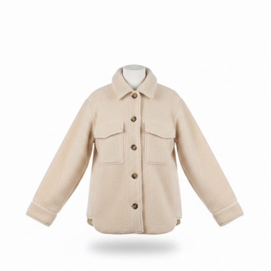 Zara Kids Beige Sherpa Button-Up Jacket With Pockets Size 11-12 Years