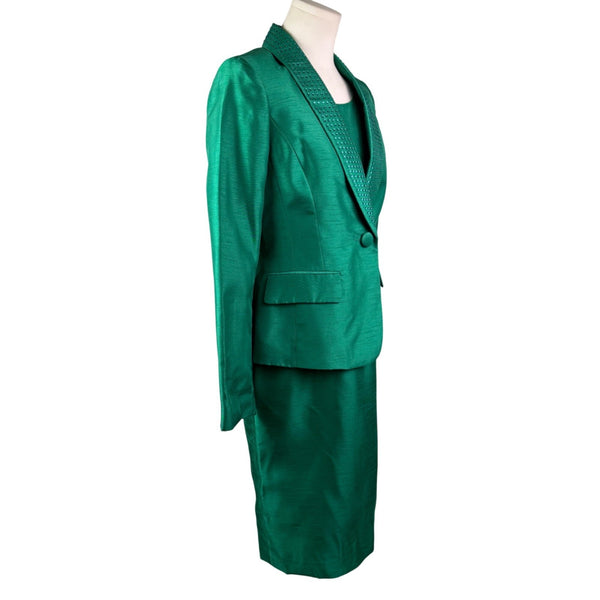 Albert Nipon Womens Green Dress & Jacket Set Elegant Formal Outfit Size 4