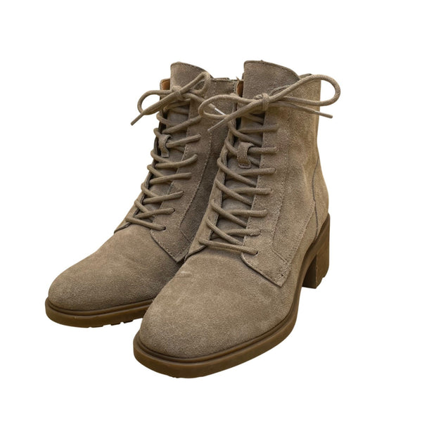 Lucky Brand Women’s Gray Suede Lace-Up Ankle Block Heel Boots Size 7.5M