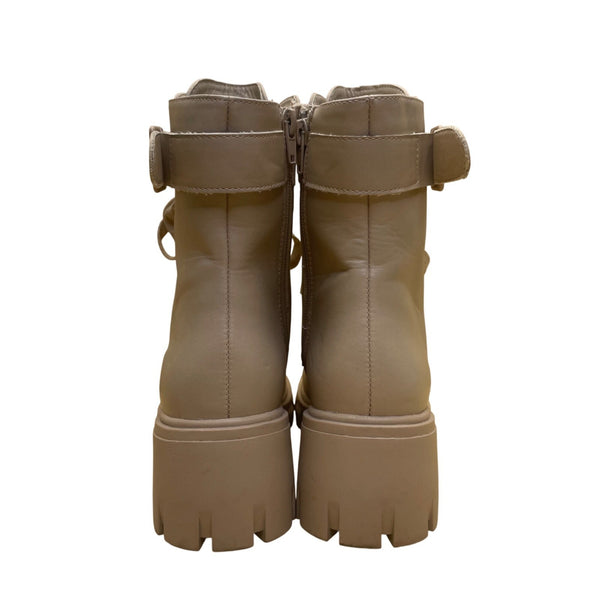 Mia Women’s Beige Side Zipper Chunky Lug Sole Mid-Calf Combat Boots Size 7.5M