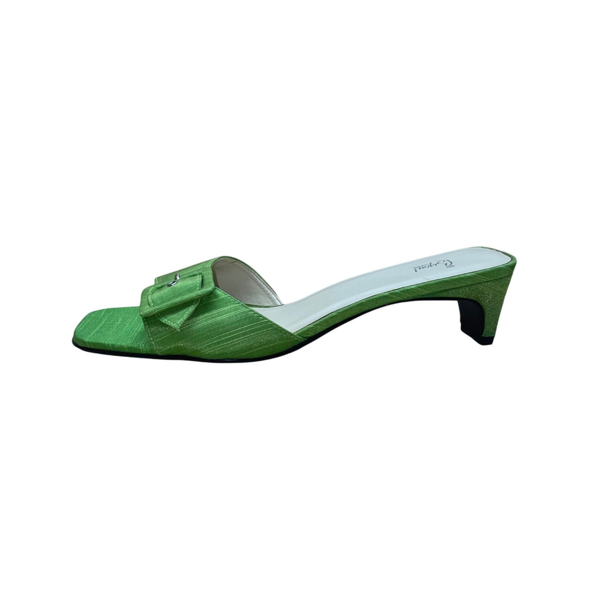 Bijou Women’s Green Fabric & Buckle Detail Square-Toe Heeled Sandals Size 9M