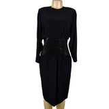 Vintage Mignon Womens Black Sequin Cinched Waist Long Sleeve Dress M