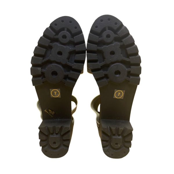 Women’s Black & Gray Lug Sole Stretchy Elastic Two Strap Sandals Size 7