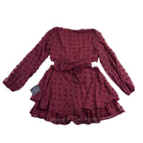Lulus Womens Burgundy Tie-Front Long Sleeve Dress Ruffle Hem Polka Dot Sz XL