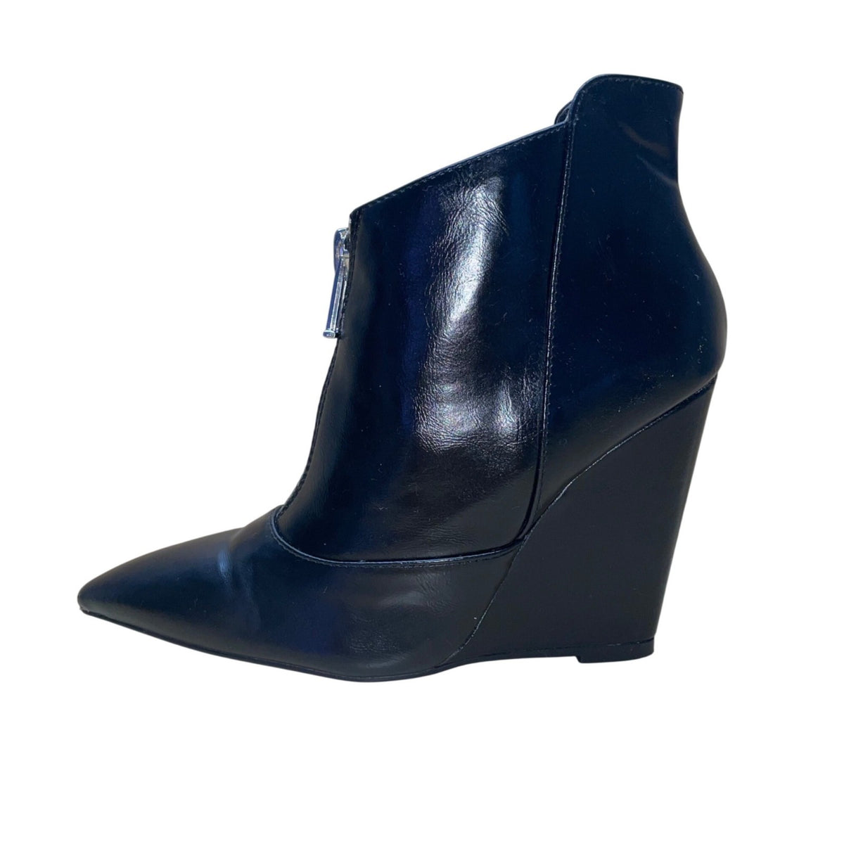 Zara Trafaluc Women’s Black Faux Leather Wedge Heel Ankle Booties Sz 6 USA