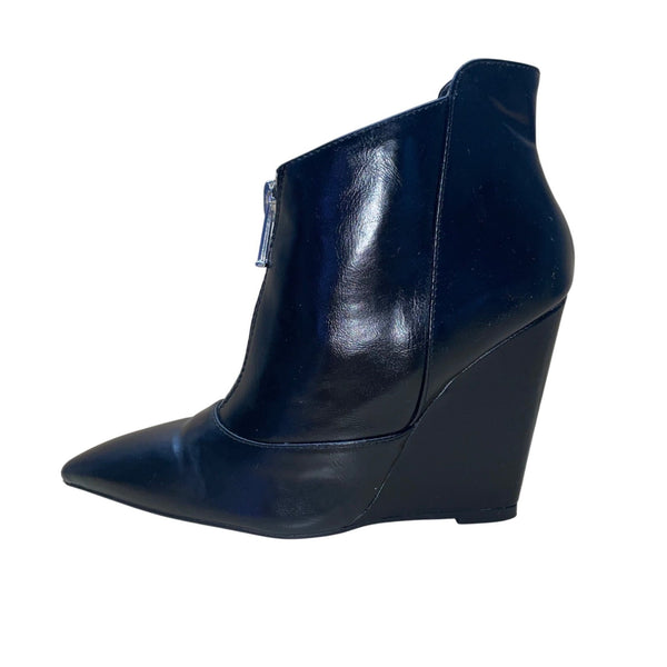 Zara Trafaluc Women’s Black Faux Leather Wedge Heel Ankle Booties Sz 6 USA