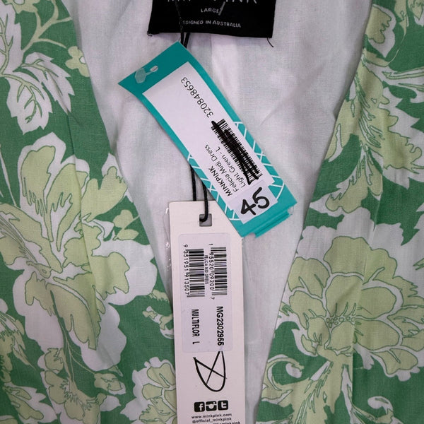 Minkpink Womens Green Floral Maxi Dress With Ruffle Sleeves & Buttons Size L
