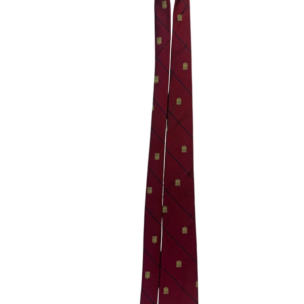 Wm Chelsea Ltd Mens Red Pure Silk Tie Gold Building Print Diagonal Stripe Design
