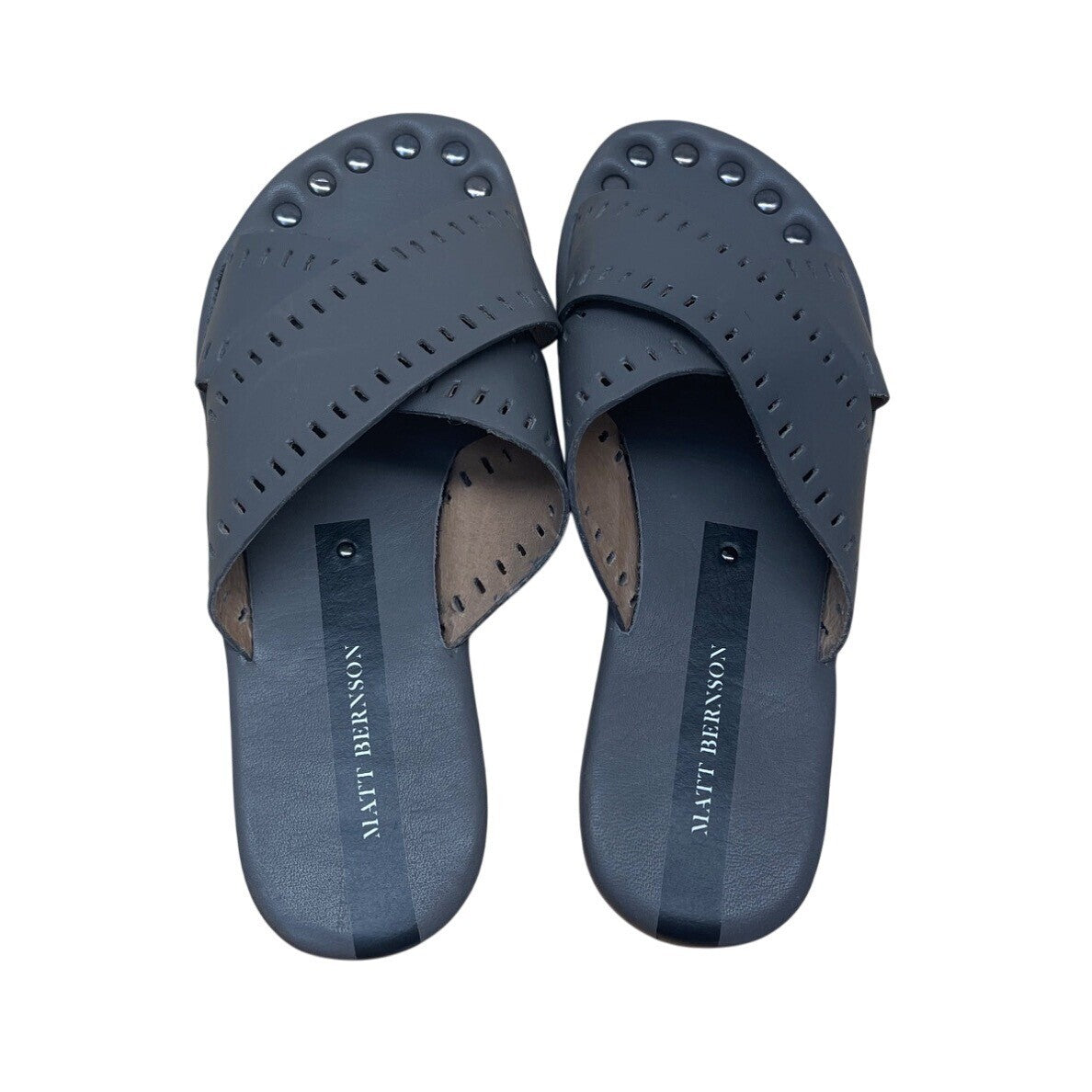 Matt Bernson Womens Gray Leather With Perforated Detailing Slide Sandals Size 8
