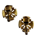 Monet Women Gold Tone Metal Vintage Clip-On Earrings Round Art Deco Design