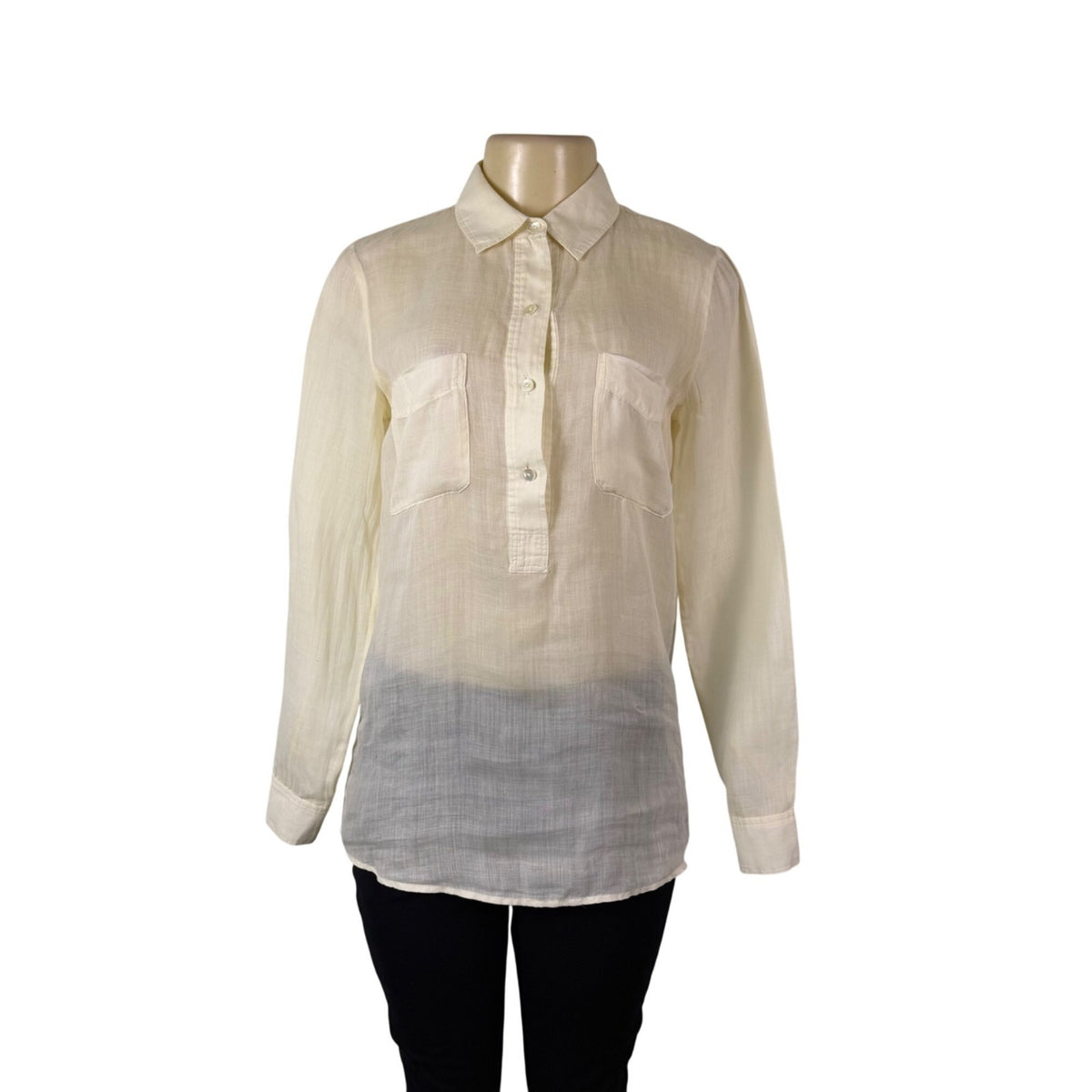 Theory Womens White Ramie Button-Up Long Sleeve Blouse With Pockets Size SP