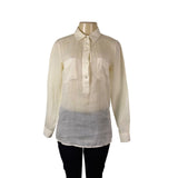 Theory Womens White Ramie Button-Up Long Sleeve Blouse With Pockets Size SP