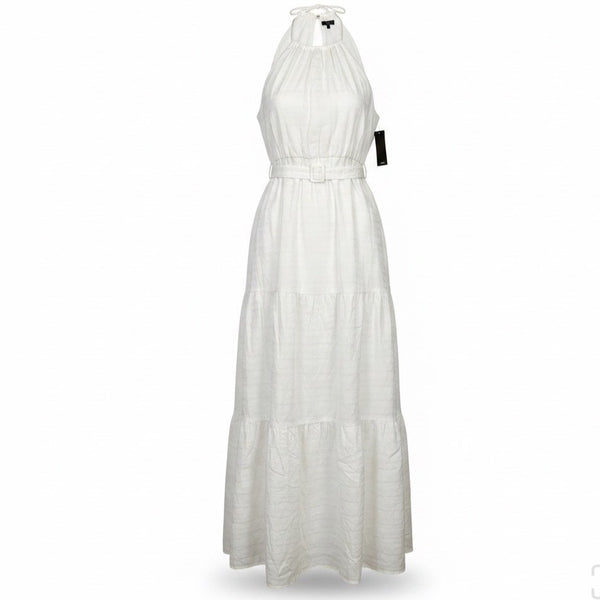 New York & Company Womens White Cotton Halter Maxi Dress With Tie Belt Sz XS