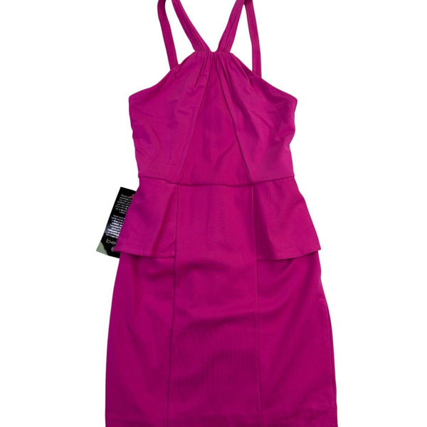 Bebe Women’s Pink Spandex Cocktail Dress Halter Peplum Style Size S