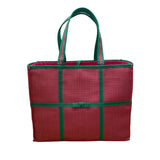 Ralph Lauren Women’s Red & Green Woven Linings Open Top Stitch Detailing Tote